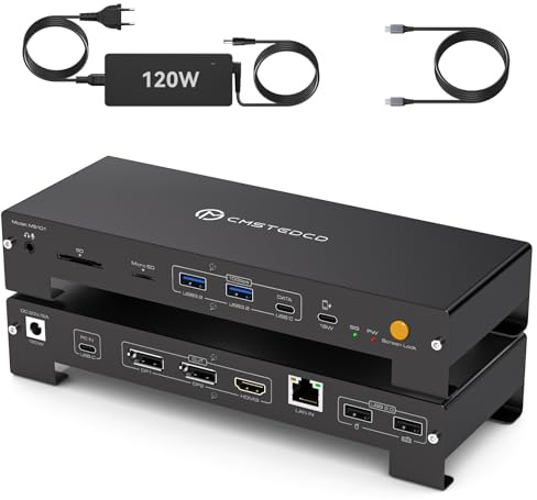 Stations d'accueil pour Ordinateur Portable 3 écran 4K60Hz Docking Station Thunderbolt 4 100W 10Gbps USB-C/A with 3.5mm MicroSD und SD（iOS ne Prend Pas en Charge Les Extensions d'écran）