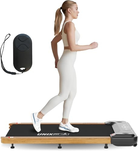 Unix Fit Holzoberfläche Smart Pad - 2-in-1 Laufband Walking Pad Kompakt, 0,5–8,5 km/h, Digitale Anzeige für Maximale Fitness - Leises Laufband Flach für Sport Zuhause & Büro