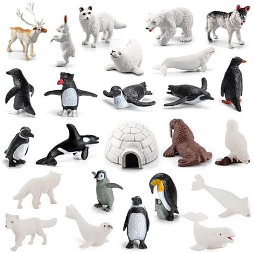 26 Stück Arktische Tierfiguren Set Kunststoff Polar Spielfiguren Realistische Arktische Tiere Figuren Realistische Pinguin Tierfigur Meerestier Figuren eisbäre Spielzeug Modell Cupcake toppers