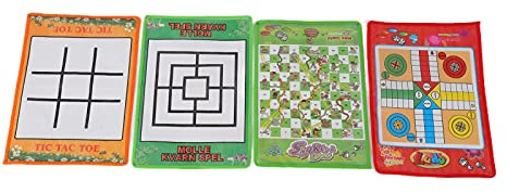 ZJchao Ensemble de Planches Ludo, échecs Serpent et échelle pour Enfants Serpent et échelle Enfants Neuf Hommes Morris Portable Flying Chess Ludo Board pour la Famille 4 en 1 Ensemble