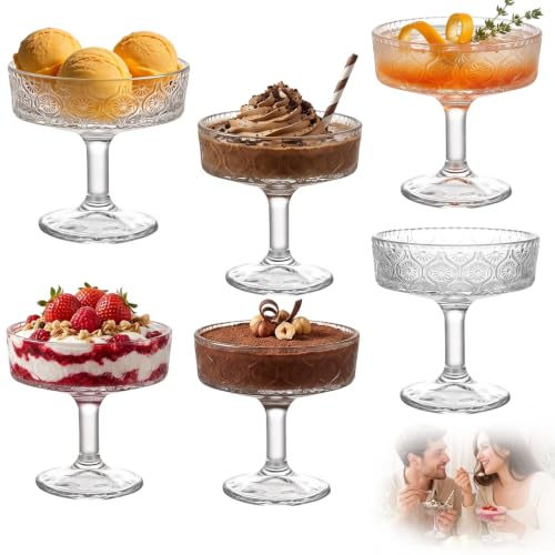 Tutamaz Set med 6 ribbade coupéglas 300 ml, martini-glas | vintage cocktailglas, perfekt för glasscocktails, eleganta porslin, diskmaskinssäkra, ligger bra i handen