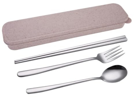 WESIEVYA Ensemble de Couverts de Camping 4 Pièces en Acier Inoxydable Léger et Portable avec Baguettes, Fourchette et Cuillère, pour Voyage et Randonnée