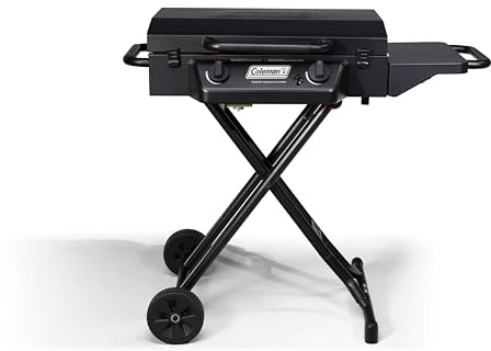 Coleman Roadtrip Griddle 19 or 24 Propane Griddle with Instastart Ignition Even Heat Distribution Grease Tray & Optional Lid; Portable with Scissor Legs and Wheels