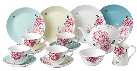 Royal Albert Miranda Kerry Everyday 40034018 15-teiliges Tee-Set mit Teetasse, Untertasse, Beilagenteller, 20 cm, Teekanne, Zucker und Creme, Mehrfarbig, Porzellan, 15-teilig