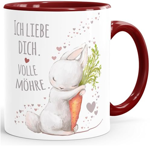 MoonWorks® Kaffee-Tasse Ich liebe dich volle Möhre Hase mit Karotte Geschenk Liebe Liebeserklärung Inner-bordeaux Keramik-Tasse