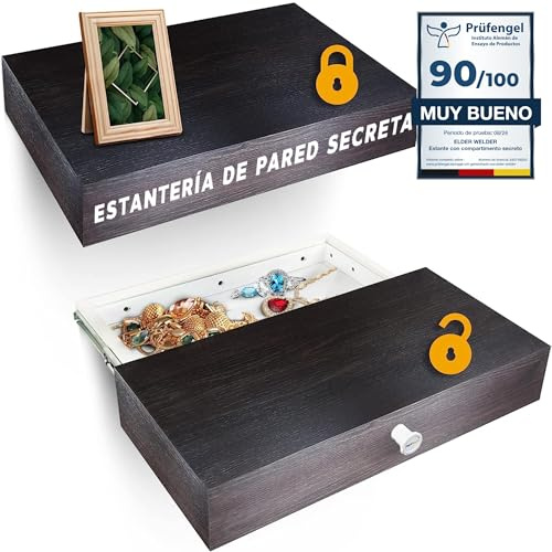 Elder Welder® Étagère Secrète avec Compartiment Secret | 30cm x 60cm | Coffre Fort Secret | Étagère Murale Wengé avec Cachette Secrète à Clé | Étagère Murale Tiroir | Idéale Cachette Argent