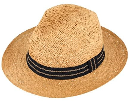 fiebig Papierhut Fedora mit Ripsband | Crushable Sonnenhut aus rollbarem Material (56-M, Beige)