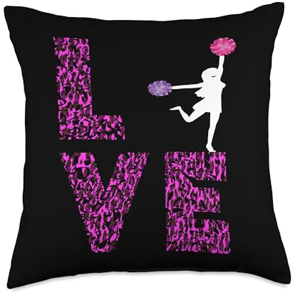 Pom Poms Cheer Girl Love Leopard Cheerleading Cheerleader Throw Pillow