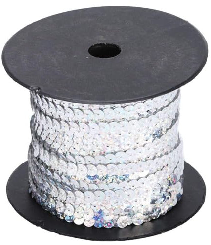 100 Yard Paillettenbesatz Applikation, Silber Elastische Pailletten Flache Glitter Stretch Bling Paillette Paillettenband Stoff Ribbon Applique Trim Spitzenband für Kleid verschönern, Stirnband