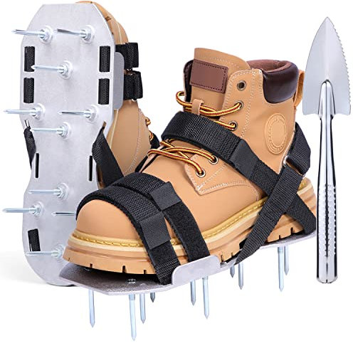 Ohuhu Lawn Aerator Shoes, Metal Spike Sandals for Aerating Lawn with Stainless Steel Shovel, Free-Installation Aerating Shoes with 900D Straps, Effectively Aerating Soil for Garden Grass Lawn