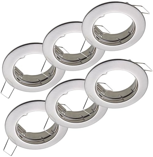 Oktaplex 6er Set Sedan Deckenspots flach für GU10 & LED-Module | 60mm Lochmaß, Edelstahl gebürstet, Einbaurahmen für Einbaustrahler