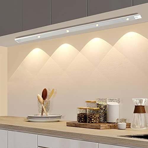 HIYAA 50 cm Under Cupboard Kitchen Lights with Motion Sensor LED Sensor Light Indoor USB Rechargeable Cabinet Lights Fully Dimmable Wireless Night Light for Kitchen, Bedroom, Stairs (3 Colors), White
