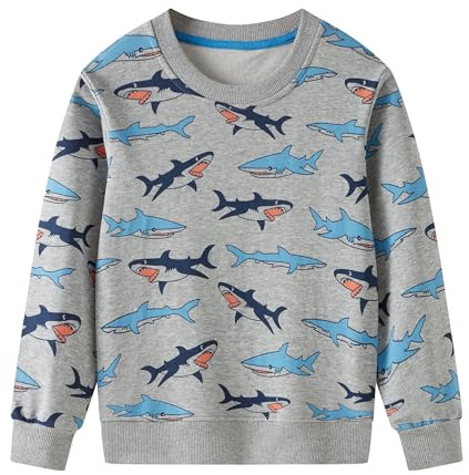 SOIBEEN Pojkar sweatshirt bedårande barntröja 2-pack topp tröja tröja rund hals långärmad casual kläder vår höst bomull hoddie 1–10 år, Blå + grå hajar, 4-5 år