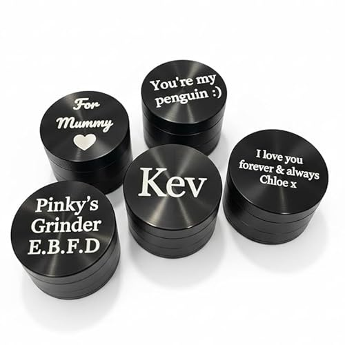 Personalised Grinder for Herbs - Mini 40mm Metal with Solid Teeth - 4 Parts Hemp, Pepper Spice 420 Gift