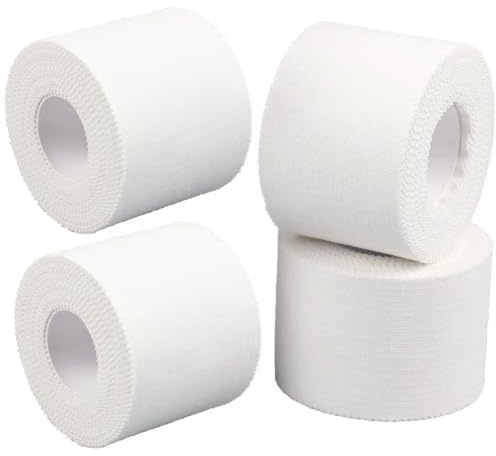 GTAGKOMMEN 4pcs Cinta Adhesiva Deportiva cada volumen 5cm x 10m Cinta Adhesiva Deportiva Blanca Tape Vendaje Deportivo para Proteger los Dedos de los Pies, Tobillos en Boxeo, Fútbol y Escalada en Roca