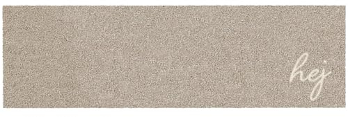 MOCAVI Mat Fußmatte Schuhparkplatz 30x100 cm waschbar beige Hej Scandi Schuh-Teppich lang, schmal, Schuhe ausziehen, Deko Eingangsbereich innen, außen, Matte, Haustür, Stiefelmatte