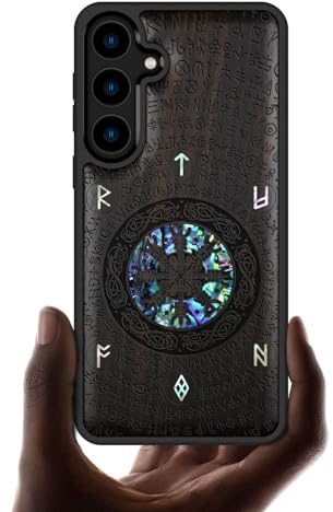 Carveit Handcrafted Case for Galaxy S24 Plus (Viking-Blackwood) | Samsung Galaxy S24 Plus Case - Compatible with MagSafe Wireless charger - Wood Engraved Shell Inlaid - TPU Shockproof Bumper