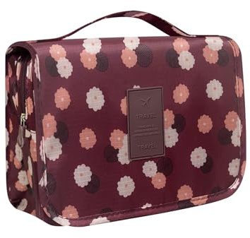 Trousse de Toilette Femme Voyage, Trousse de Toilette à Suspendre, Trousse de Maquillage Portable, pour Voyage Camping en Plein, Rouge