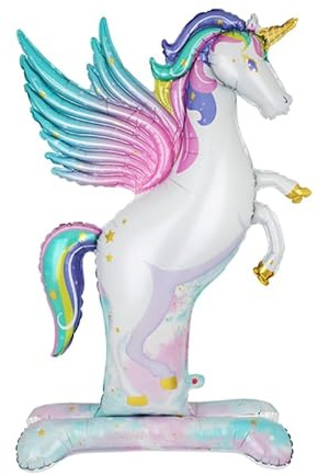 Groß Stehend Einhorn Folienballon 3D Stehende Große Ballon Standing Unicorn Luftballon Einhornballon Geburtstag Party Dekoration 90 x 140CM