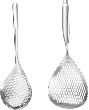 Cuchara ranurada para espumadera, 2 unidades de acero inoxidable para pasta, colador de araña, cuchara para freír y cocinar, cuchara coladora para freír, cocina, colador, colador, cuchara, colador de