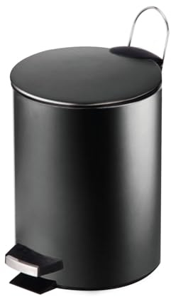 Papelera Baño Con Tapa de Metal 3L - Cubo de Basura Para Cocina, Habitación, Baño (Negro)