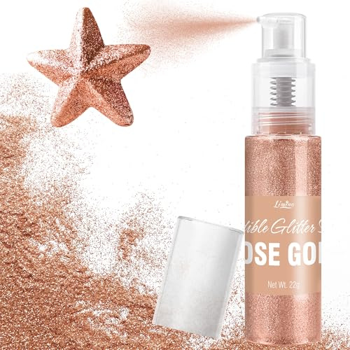 Essbarer Glitzer Spray - 22g Lebensmittel Glitzer Essbares Glitzerpulver für Getränke, Kuchen Dekoration, Macarons - Lebensmittelfarbe Pulver Edible Glitter für Cocktail, Cupcakes (Roségold)