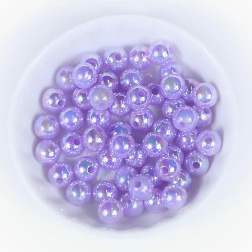 200/400/500 Stück 6/8/10 mm Imitationsperlen zur Herstellung von DIY-Schmuck, bunte runde Perlen für Armbänder, DIY-Schmuckherstellung-violett-10 mm 200 Stück