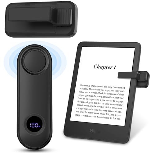 TiMOVO Remote Control Page Turner for Kindle Paperwhite Oasis Kobo eReaders, Clicker Page Turner with Wrist Strap and Power Display for iPhone iPad Android Tablet, Camera Video Remote Trigger-Black