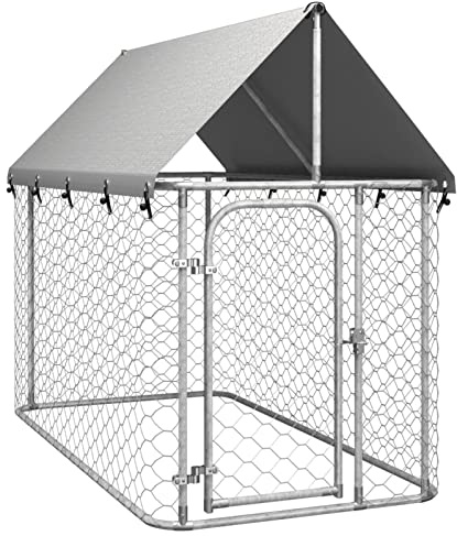 IKAYAA Recinto per Cani da Esterno con Tetto Box Gabbia Cuccia 200x100x150 cm