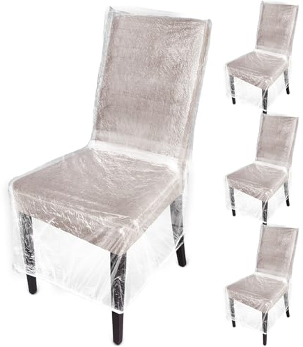 Remagr 4 Pcs Plastic Dining Chair Covers Protectors Clear Protector Waterproof Seat Cover, Fit W/21 x D/20 Inch