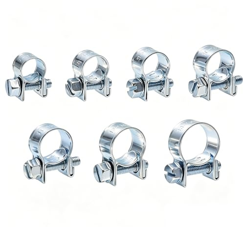 GYSRXS 35 Pièces Mini Collier de Serrage Réglables Collier Serrage Métallique Collier Durite Essence pour les Petits Tuyaux de Carburant,les Conduits D'air(7-15MM)