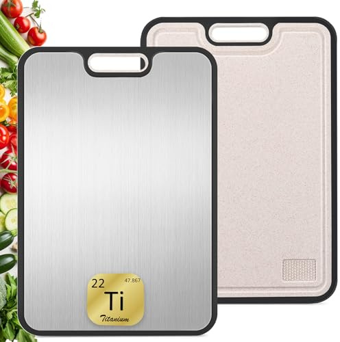 FOLAI Titanium Chopping Board for Kitchen Double Sided Titanium & Wheat Straw PP, Food Grade Cutting Board, Dishwasher Safe, Ideal for Handling Meat and Vegetables Separately,Size 15”×10.5”