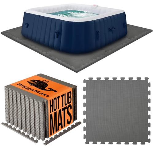 BIGGAMATS EVA Foam Hot Tub Mat | Dark Grey Non-Slip Interlocking Pool Mats | 50 x 1.4 cm Waterproof Outdoor Mats for Hot Tub, Spa & Paddling Pool | Pack of 4