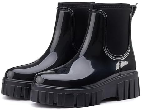 CLYCTIP Regenstiefel für Damen, kurze Chelsea-Stiefel, wasserdicht, Regenstiefel, Damen-Gummistiefel, Größen 36-42, Schwarz , 40 EU