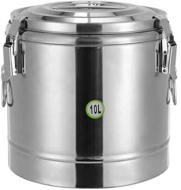 MINRS 10L Transport Thermobehälter Profi Gastro Edelstahl Thermotransportbehälter mit Tragegriffen, Deckel, Gummiring, Spannverschluss Hält Getränke 12h Kalt und Warm