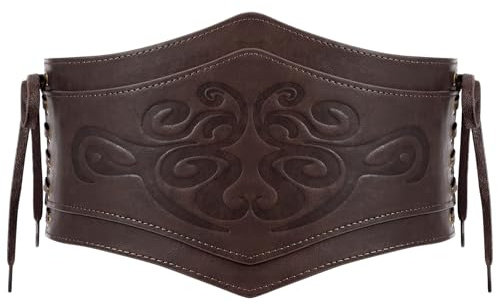 TRIWORKS Dam Medeltids Korsett Bält Viking Elastiskt Bält Pirat Korsett Vintage Halloween Karneval Cosplay Kostym, Mörkt kaffe, Passende Taille 26.8-28.7