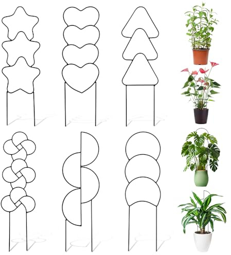 OT-NVWOZR Lot de 6 tuteurs pour plantes d'intérieur - Treillis métallique pour plantes grimpantes - Pour plantes grimpantes, tomates, roses, treillis - Pour fleurs, légumes, concombres - Noir