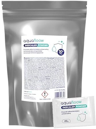 Aquafloow Poudre Détartrante Universelle 50×20 g – Sachets détartrant pour Cafetière, Bouilloire, Fer à repasser, Lave-vaisselle, Lave-linge – Économique & Efficace