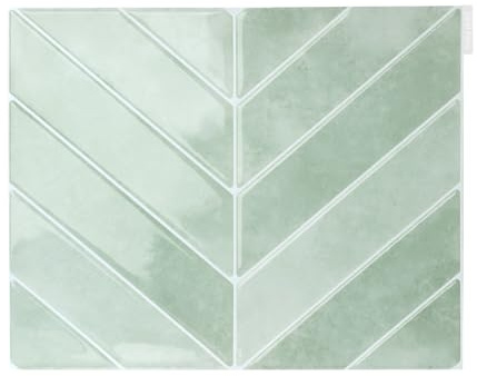 Trafagala Kitchen Stick on Tiles Sage Green Vinyl Self Adhesive Wall Tiles Stickers Kitchen Tile Self Adhesive Splashback for Bathroom Sink, Herringbone 10-Sheet,(29x23cm)