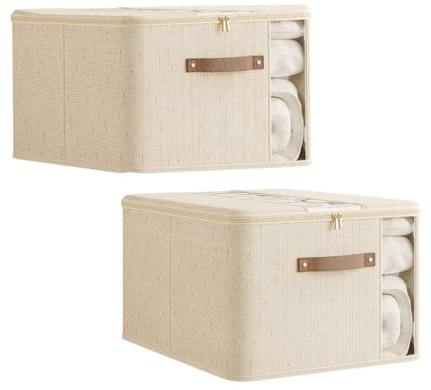 Resszo Scatole per Armadio, Contenitori per Armadio Salvaspazio (Cotone/Lino Tian Shan), Organizer Armadio Ideal per Vestiti, Coperte e Piumoni, 40L,2 Pezzi