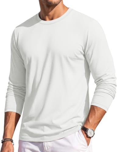 TACVASEN T Shirt Manche Longue Homme Coton Col Rond Basique pour Quotidien | Modèle Basique Indispensable, Coupe Polyvalente Classique, Confort De Port Optimal