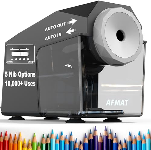 AFMAT Electric Pencil Sharpener, Fast & Hands-Free, 10K+ Uses, 5 Nibs, Fully Automatic Pencil Sharpener for Classroom, Heavy Duty Sharpeners for No.2/Jumbo/Colored Pencils (φ6.5-10.5mm) US Plug(120V)