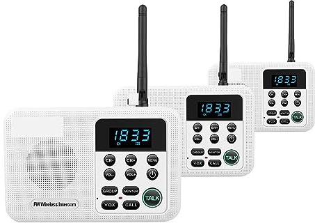 Wireless Intercom, Wireless Home Intercom System for House Business Offices Intercom 1 Mile Range 22 Channel 100 Digital Code Display Screen(Bianco)