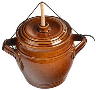 POPETPOP Pot Céramique Traditionnelle pour Fermentation et Conservation des Aliments Pot Hermétique de Stockage à Usage Domestique pour Pickles et Sauces Design Rétro Terre Cuite Robuste