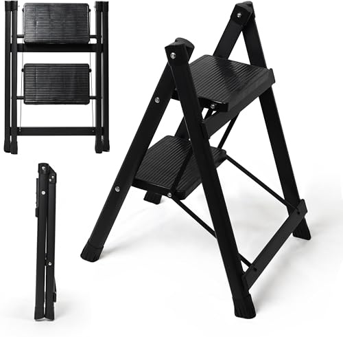 Sgabello Pieghevole in Acciaio al Carbonio e PP Rinforzato – Portata fino a 500 kg – Superficie Antiscivolo e Design Salvaspazio