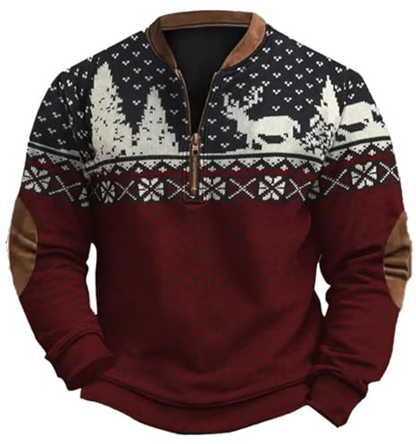 Generisch 2025 Tejido de punto grueso patrón de impresión 3D cuello alto hombres suéter de Navidad para hombre divertido Merry Christmas Jersey de Navidad hombres traje de Navidad, Vino, 4XL