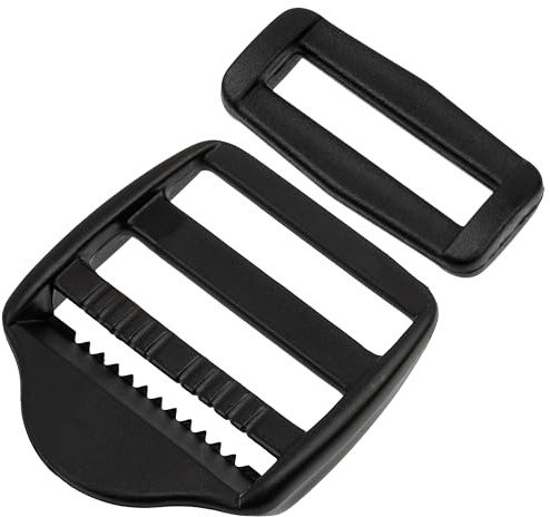 Aerzetix – Kit 10 fibbie autobloccanti scorrevoli + 10 anelli rettangolari | passaggio nastro 30 mm | plastica nera per cinghie e progetti creativi