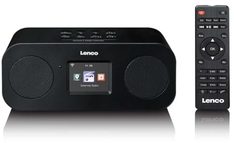 Lenco DIR-121 Radio Internet stéréo avec Dab+, FM et Bluetooth 5.3, écran Couleur TFT LCD 2,4, 2 x 3 W RMS, Wi-FI, télécommande, réveil, minuterie de Sommeil