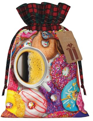Sacchetti riutilizzabili con stampa di caffè e ciambelle, sacchetti per feste, versatili, stagionali