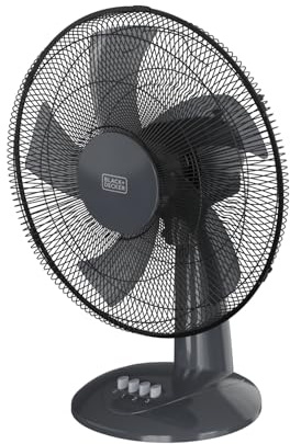 Black+Decker - Ventilador de Sobremesa BXFD8000E | 45W | 3 Velocidades | Sistema de Oscilación | 5 aspas 40cm | Inclinación manual | Asa transporte | Rejilla extraíble | Negro